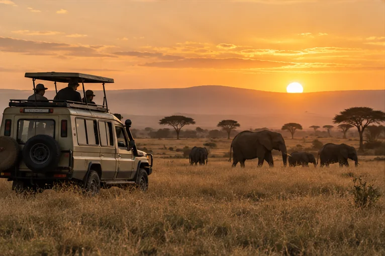 Tanzania safari landscape at sunset